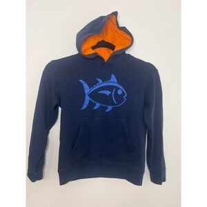 Southern Tide Kids Hoodie Sweatshirt Boy's Blue Fish Logo Long Sleeve Size M
